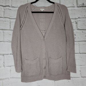 BP Tan Long Sleeved Button-Up Women's Knit Sweater Boyfriend Cardigan Size Small